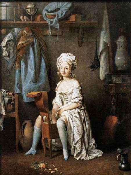 Old painting of rich woman using a bidet 