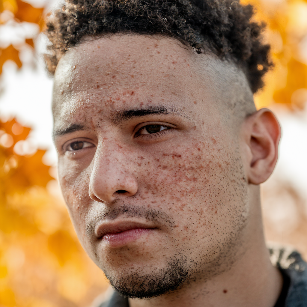 Man with acne on his face from poor gut health
