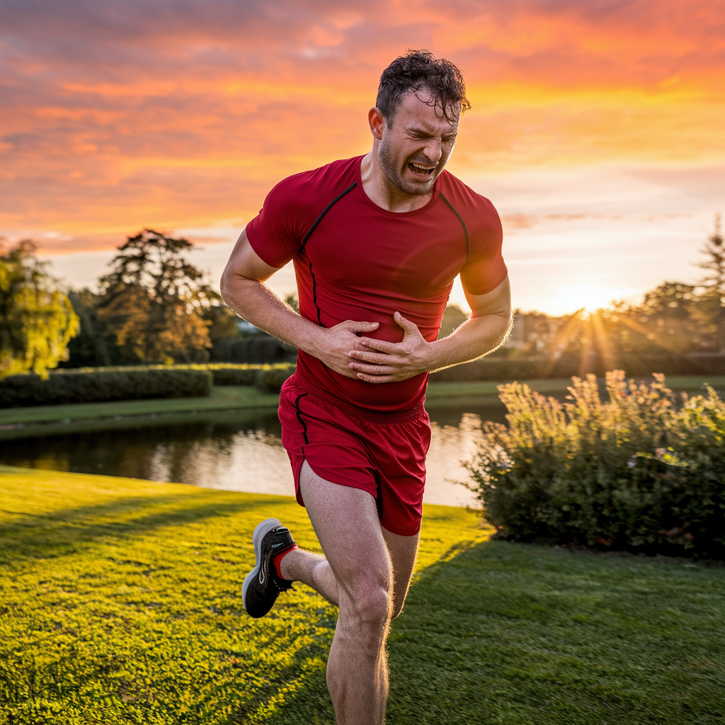 Man running with a stomach ache